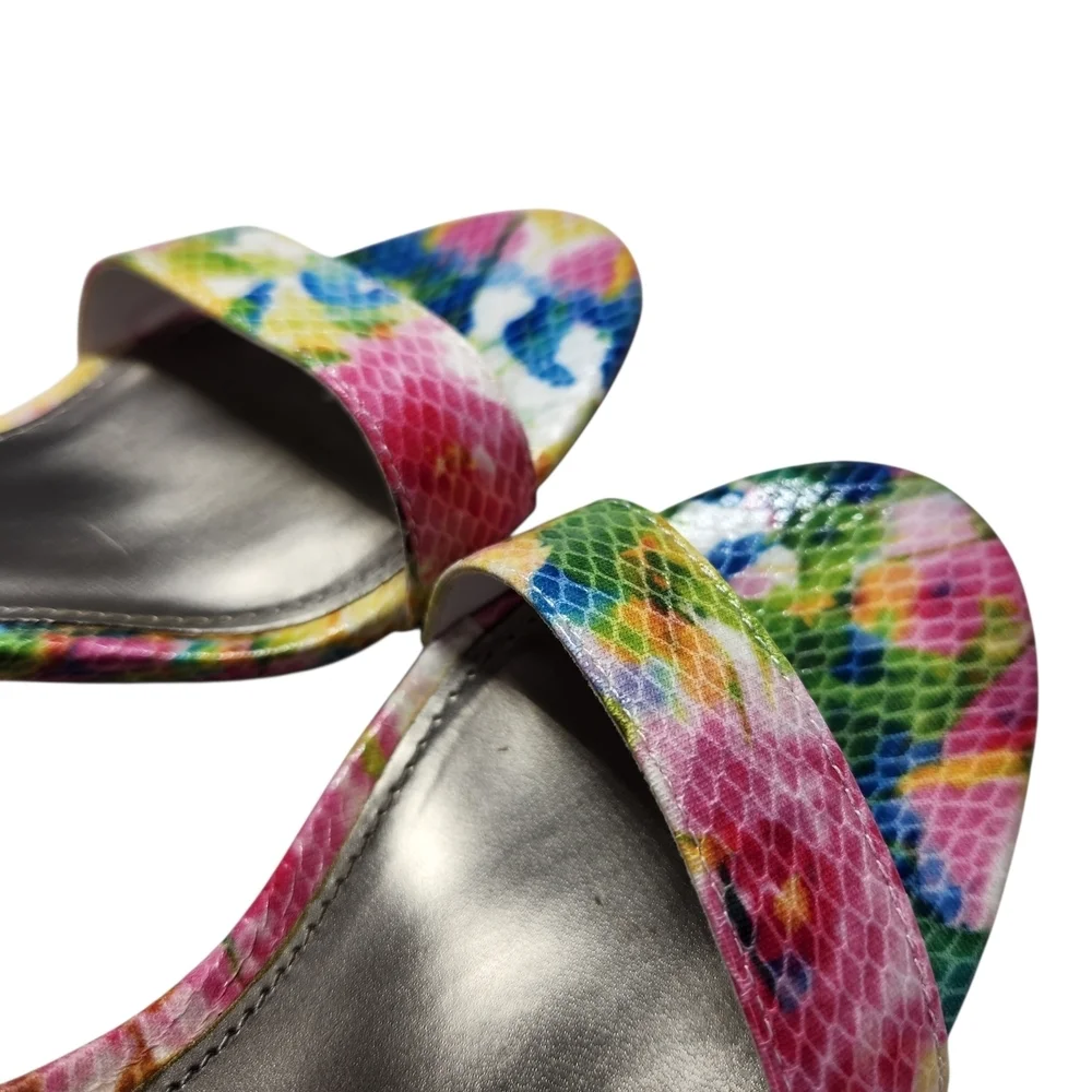 Worthington Bristol Ankle Strap Sandals Heels Rainbow Multi Faux Snakeskin Sz 6
